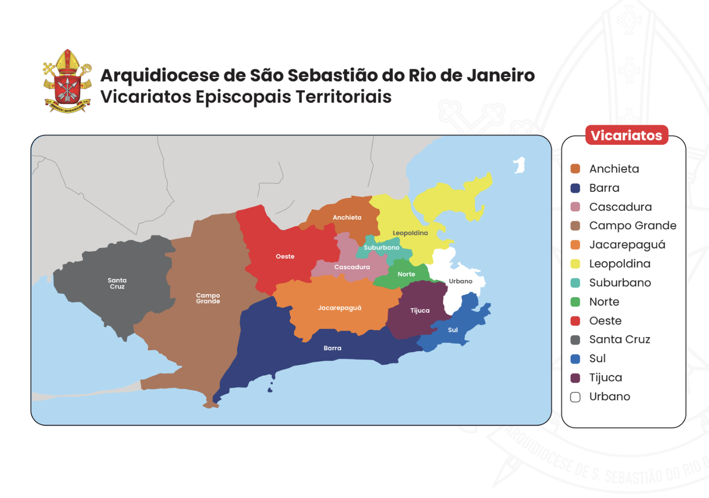 Mapa dos Vicariatos Episcopais Territoriais do Rio de Janeiro