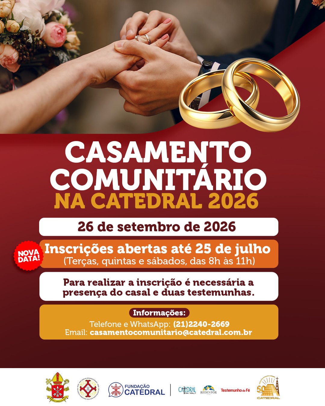 Casamento Comunitário na Catedral do Rio terá inscrições até 25 de julho
