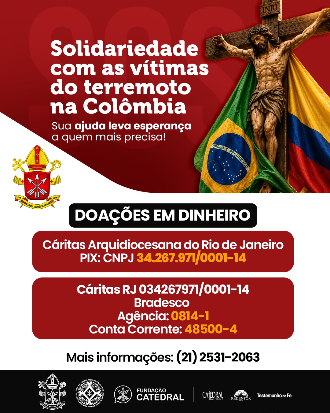 Arquidiocese do Rio mobiliza solidariedade às vítimas do terremoto na Colômbia